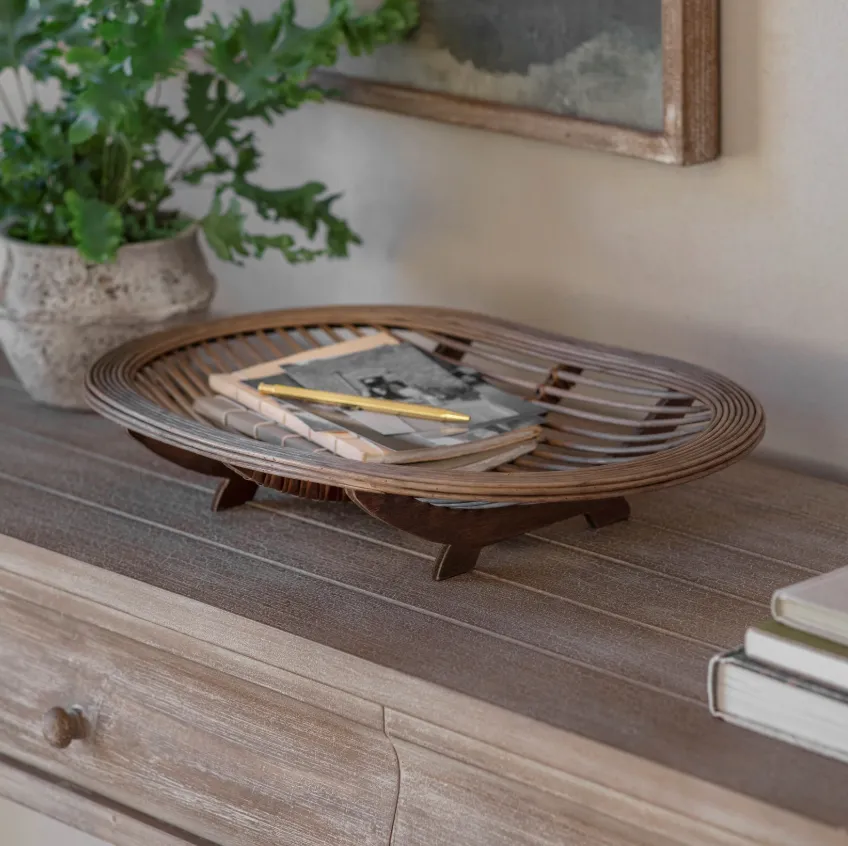 Woven Cane Rounded Tray
