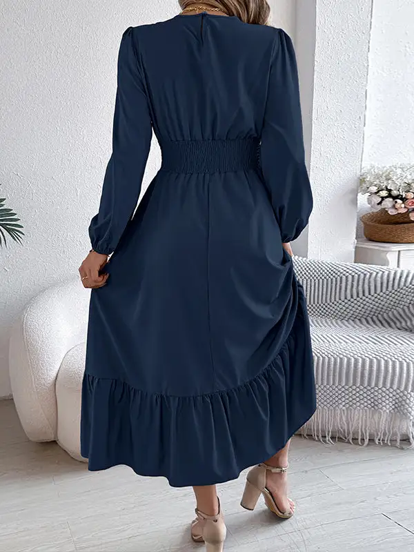 Elasticated Pleated Neck Maxi Dress