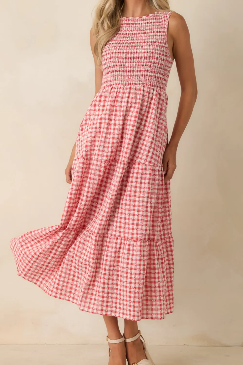 Gingham Eyelet Midi Dress
