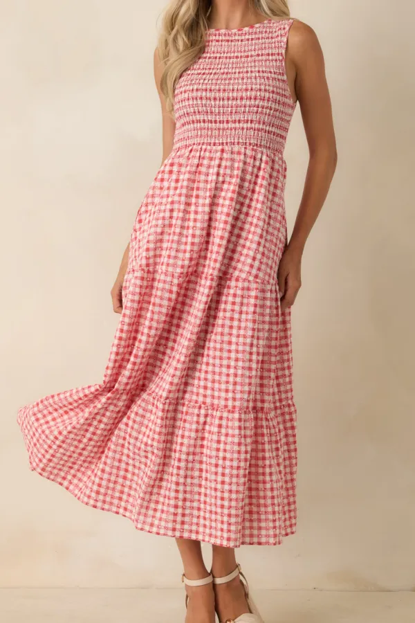 Gingham Eyelet Midi Dress