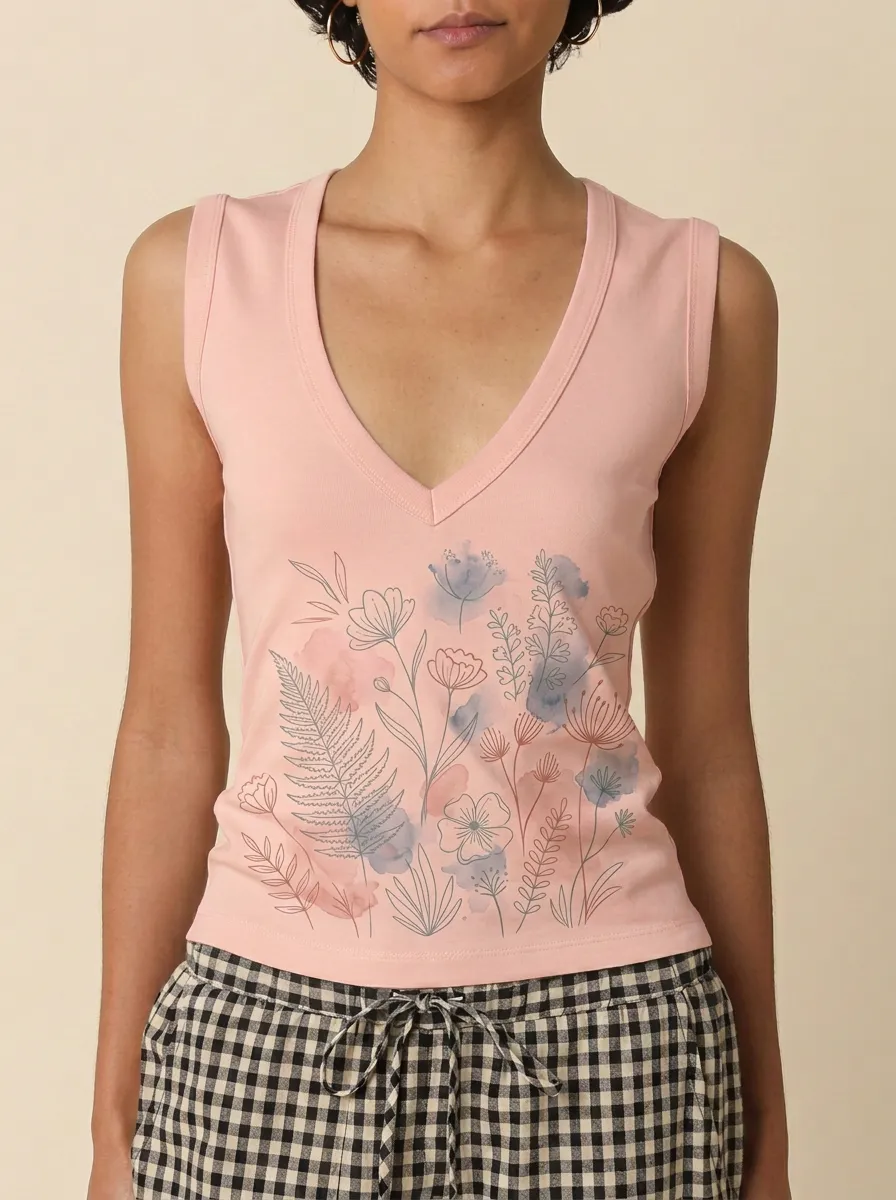 Women's Botanical Nature Lover Watercolor Floral Printed Tank Top