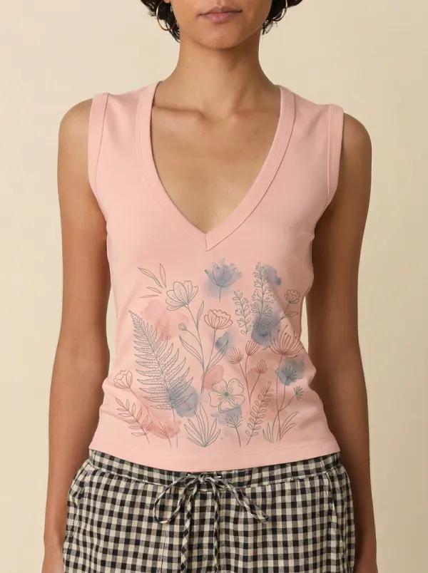 Women's Botanical Nature Lover Watercolor Floral Printed Tank Top