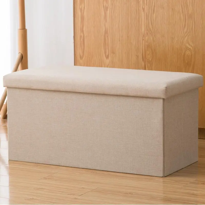 Lidded Rectangular Cotton Fabric Ottoman Laundry Hamper