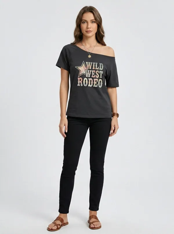 Women's Western Rodeo Star Wild West Tie-Dye Printed T-shirt