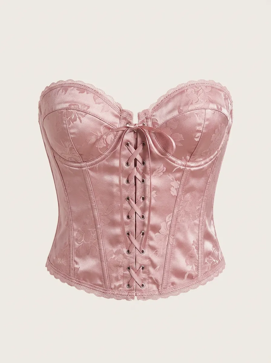 Floral Jacquard Lace-Up Women's Corset Top
