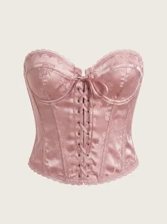 Floral Jacquard Lace-Up Women's Corset Top
