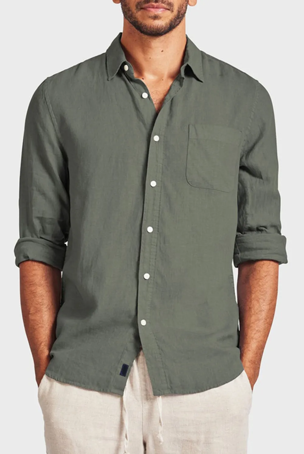 Abstract Stripe Linen Casual Button Up Shirt