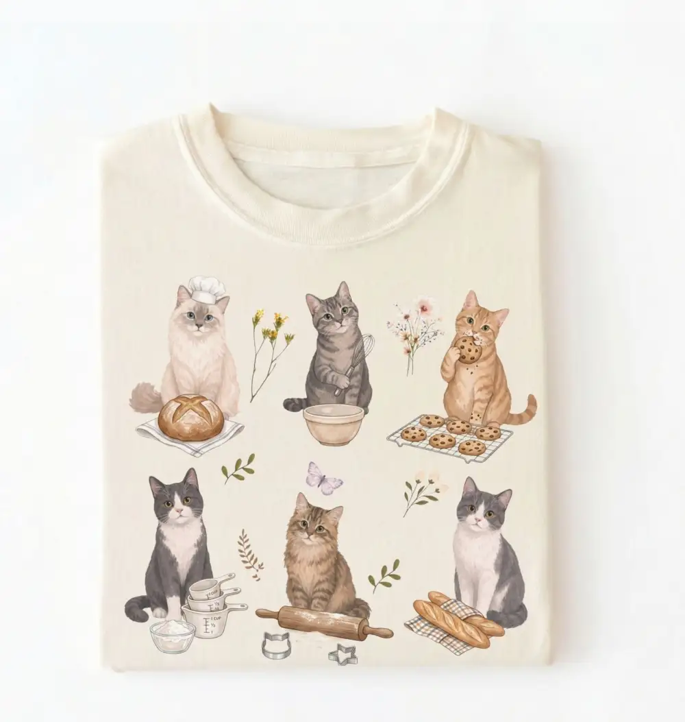 Cat Baking Graphic Cotton Tee