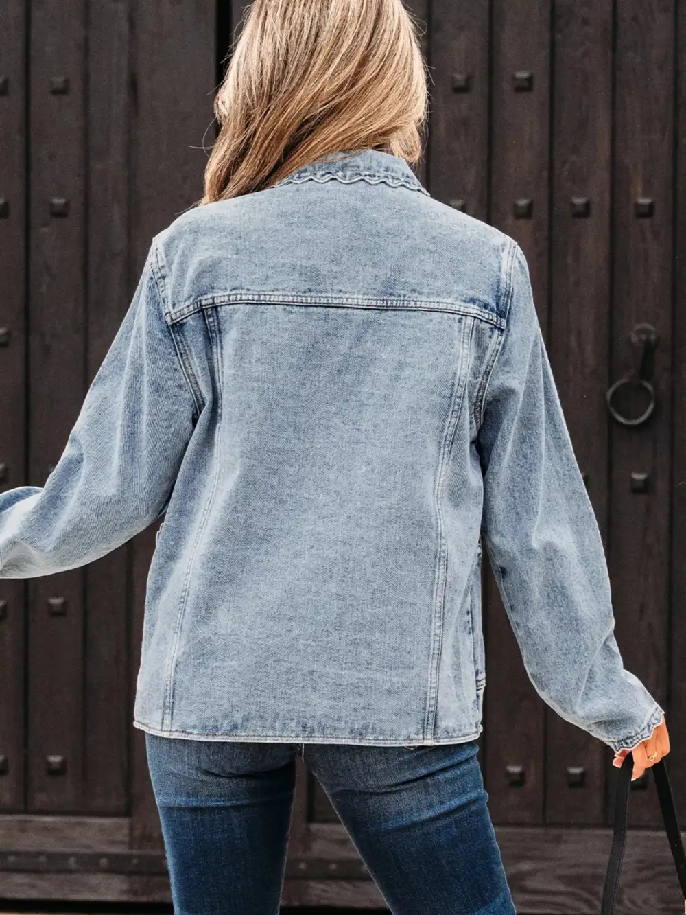 Scallop Trim Collar Patched Pocket Button Up Jacket