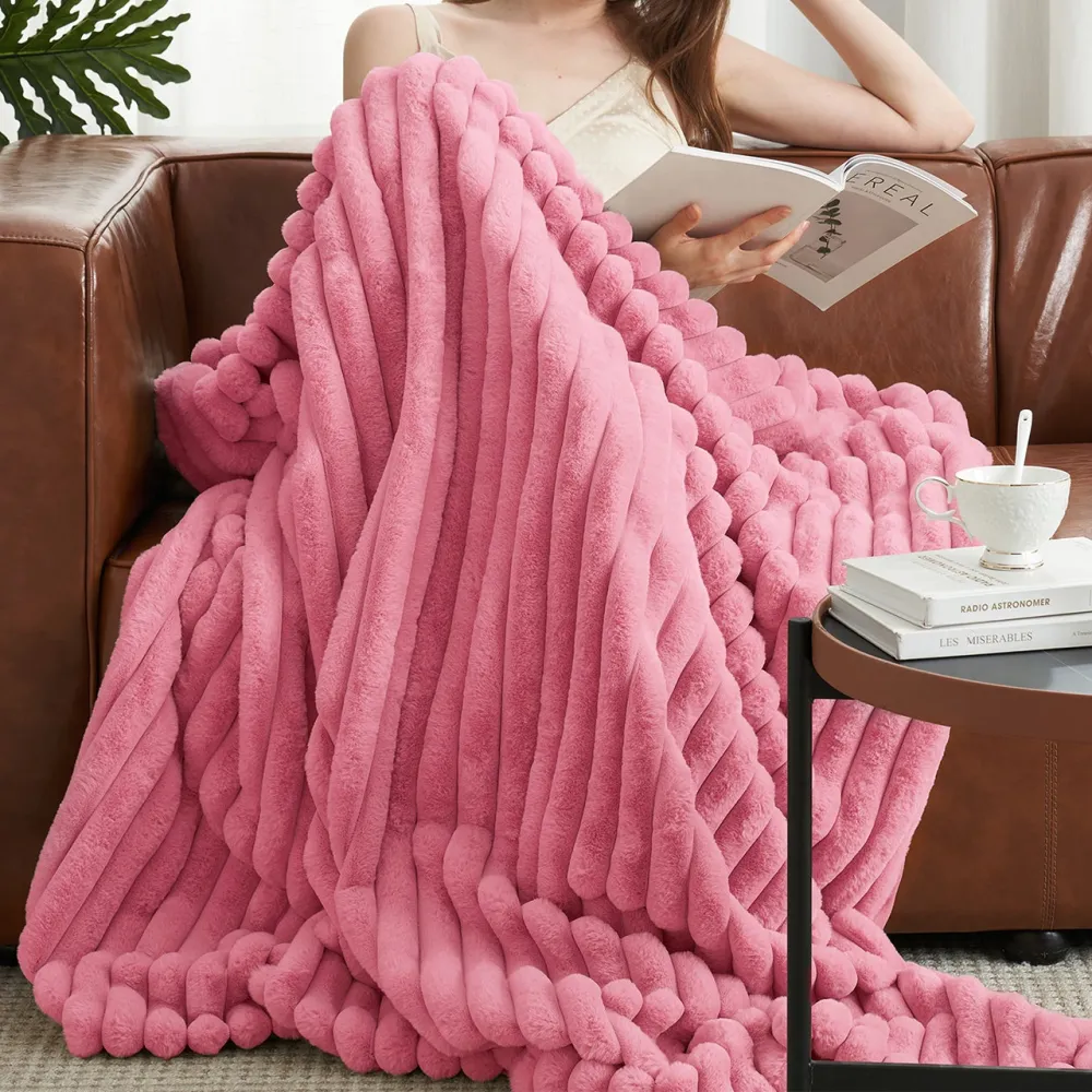 Striped Faux-Fur Throw Blanket