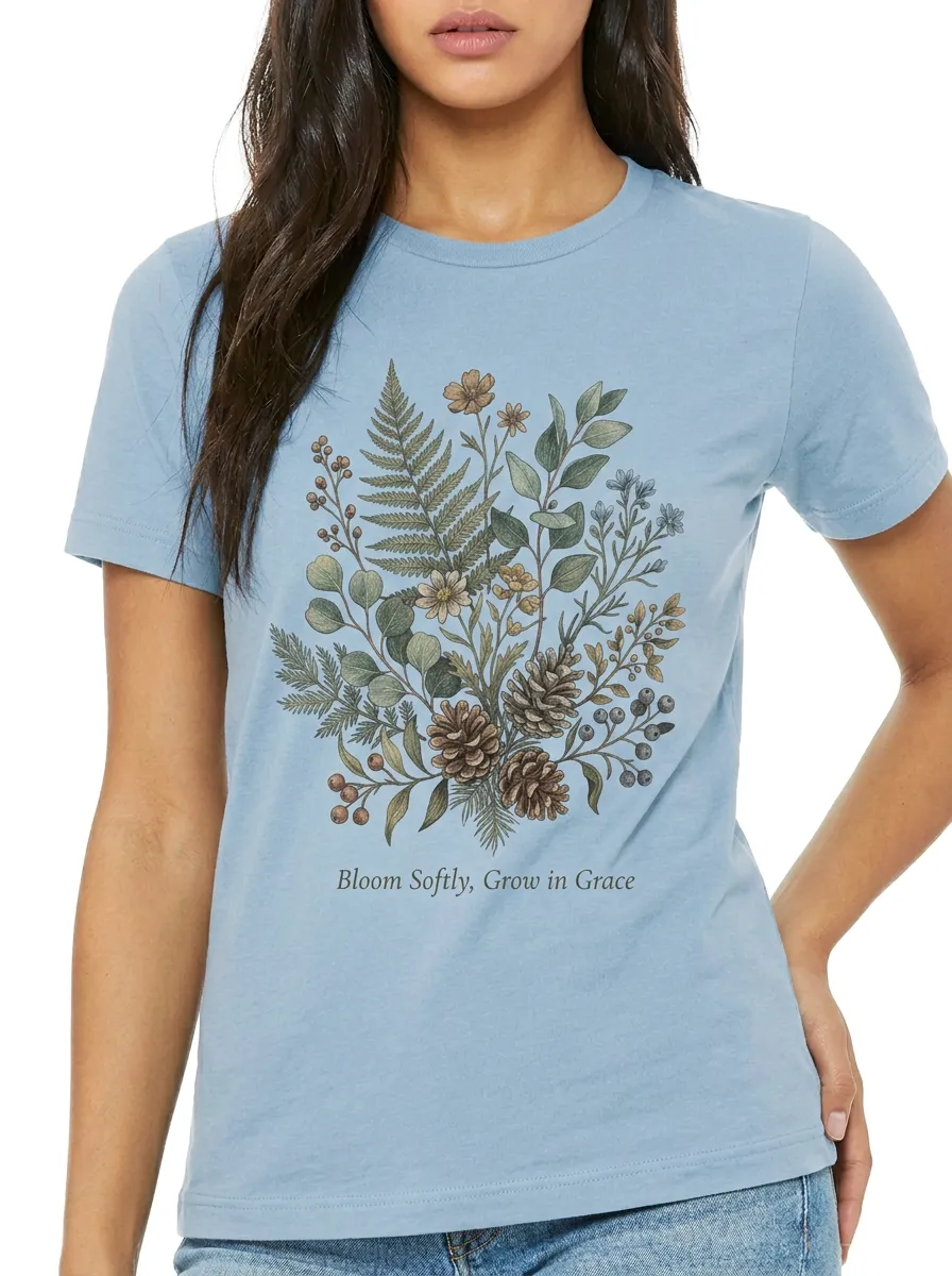 Women's Botanical Pinecone Fern Floral Printed T-shirt