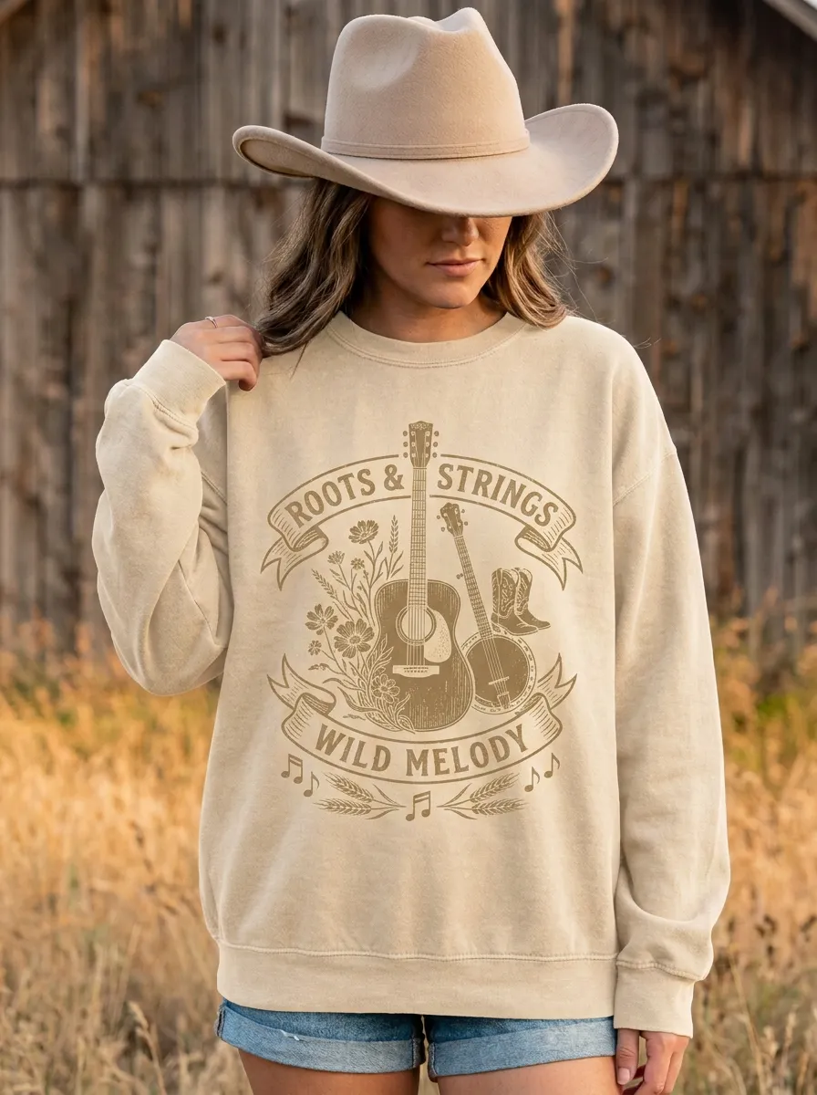 Western-Inspired Statement Women's Country Music Crewneck Sweatshirt