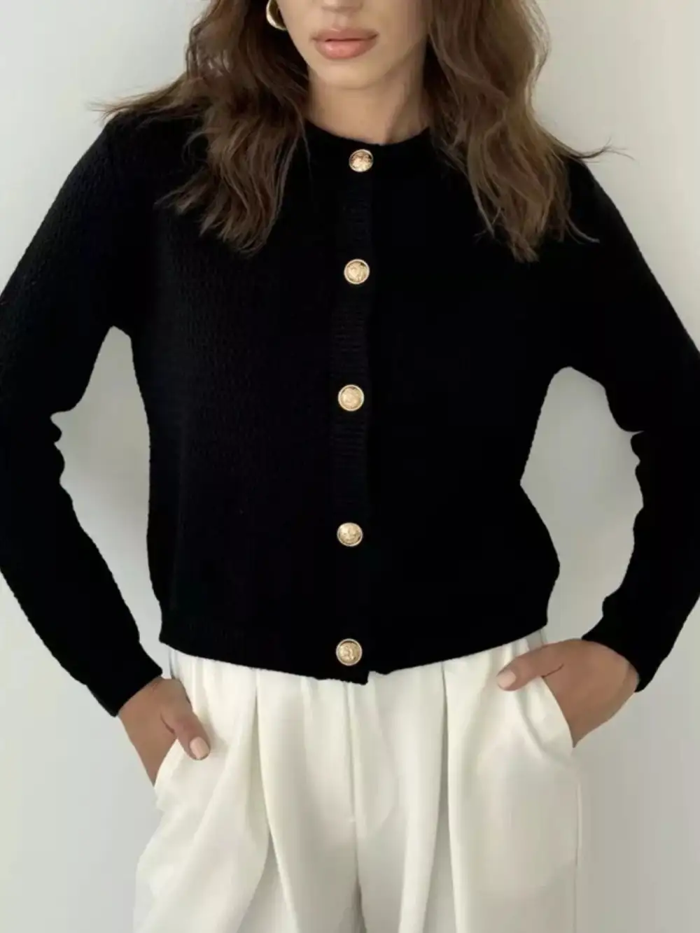 Button Up Texture Knit Cardigan