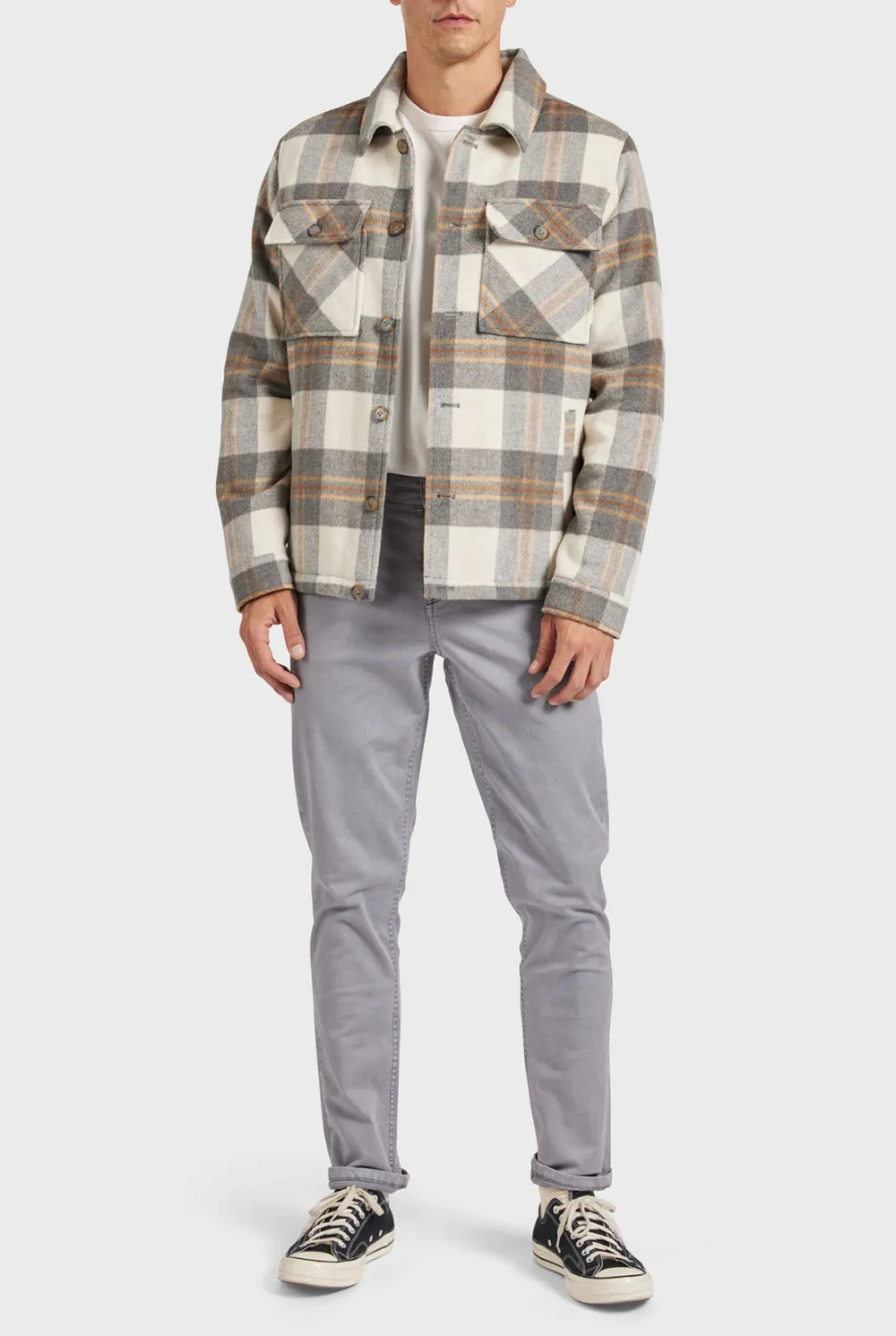 Relaxed Fit Plaid Flannel Button Up Jacket