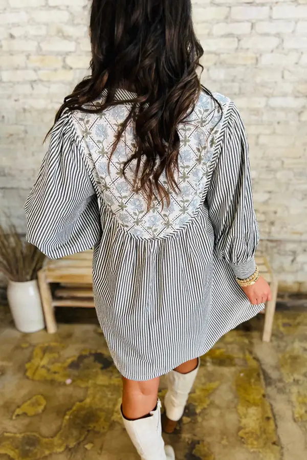 Meadow Floral Striped Tie Detail Mini Dress
