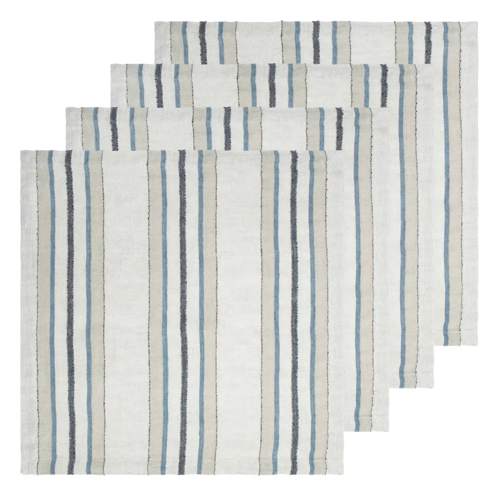 Softened Herringbone Stripe Linen Napkin Set