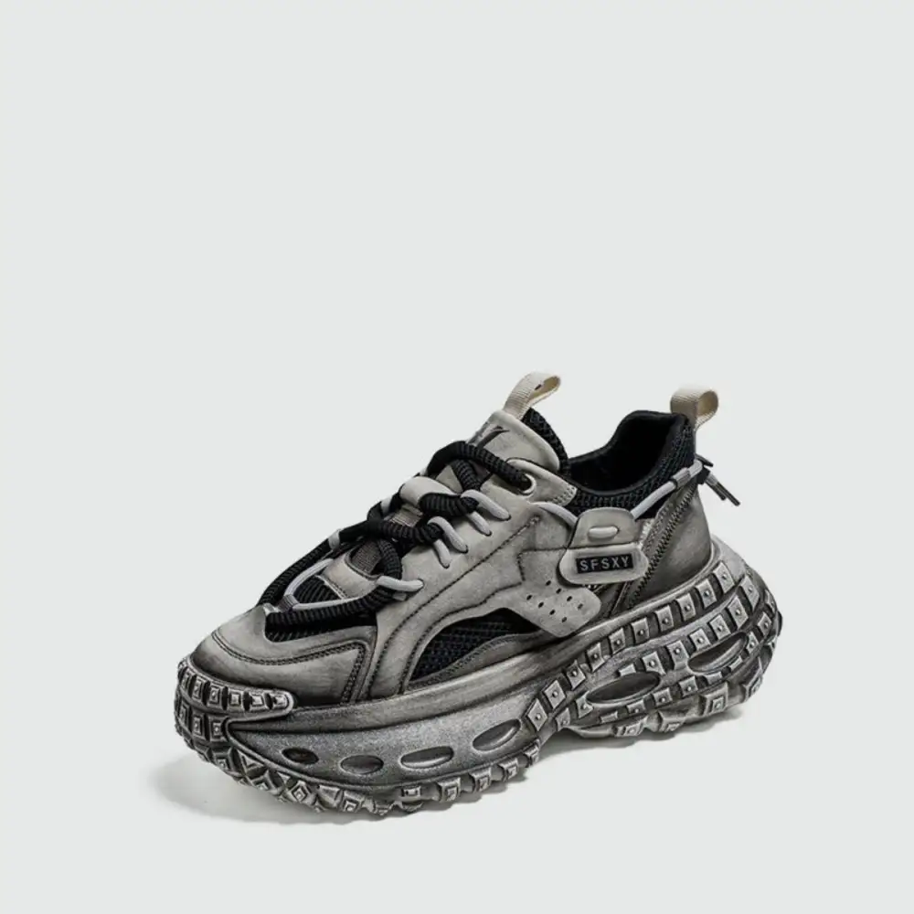 Studs Mesh Panel Chunky Lace Up Sneakers