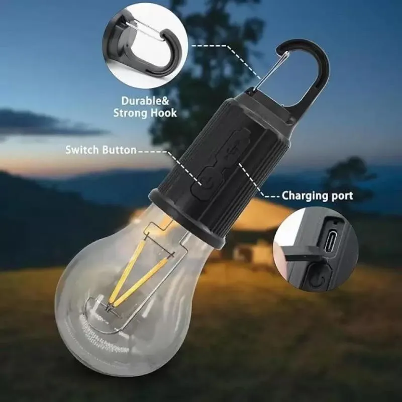 Rechargeable Camping Hanging Bulb Light Unbreakable | Decorative Hanging Bulb with 3 Modes Tent Lamp for Camping | USB C Rechargeable with Hook Emergency Lamp Light (Pack of 1)