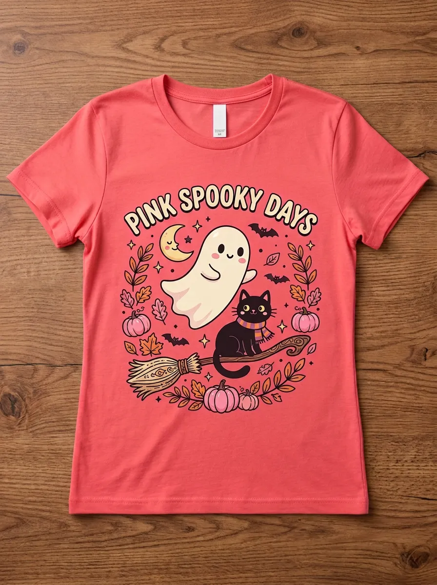 Cute-Spooky Ghost Cat Halloween Graphic T-Shirt