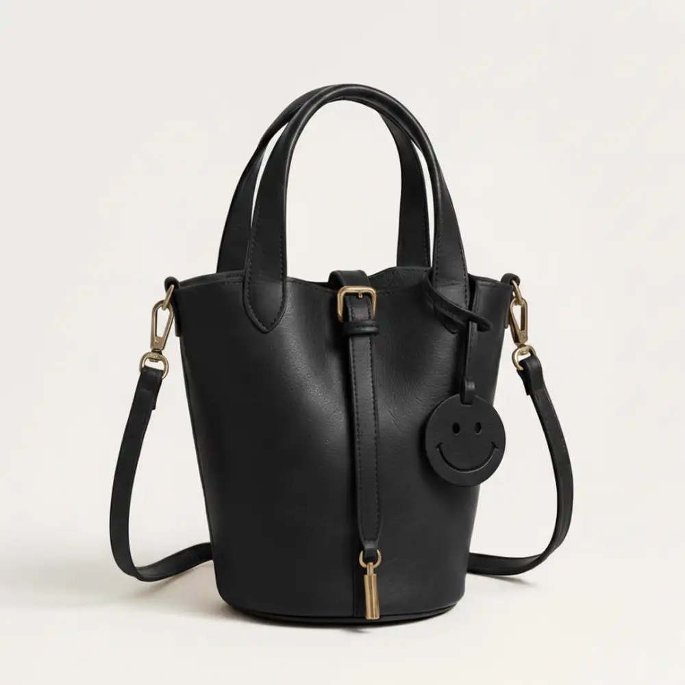 Structured Drawstring Leather Handbag