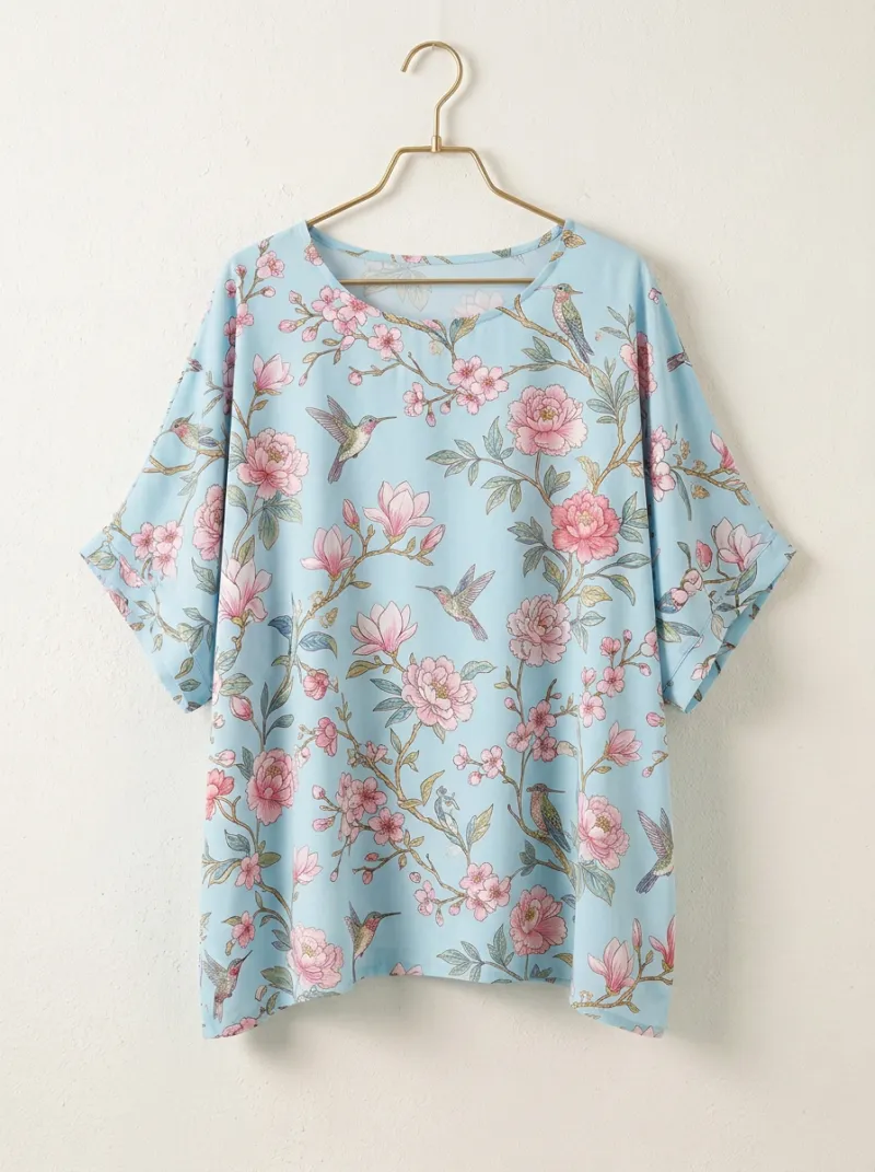 Garden-Inspired Women's Loose Printed T-Shirt