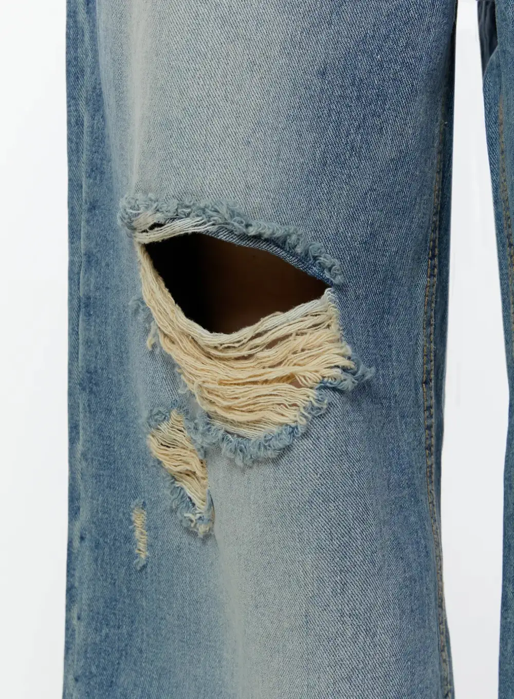 Vintage Wash Ripped Straight Jeans