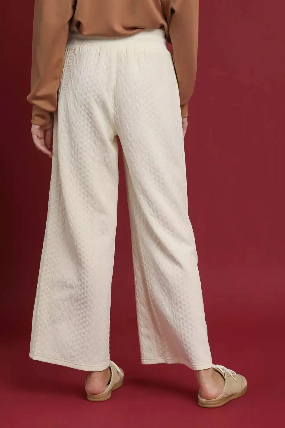 Wide Leg Textured Knit Loose Fit Pants