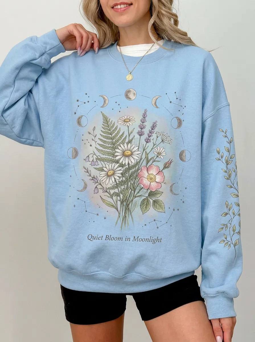 Women's Botanical Moon Phase Floral Printed Sweatshirt