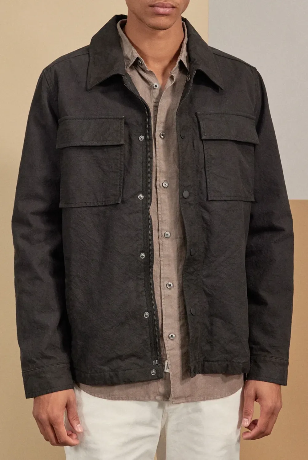 Textured Cotton Casual Utility Shirt Jacket