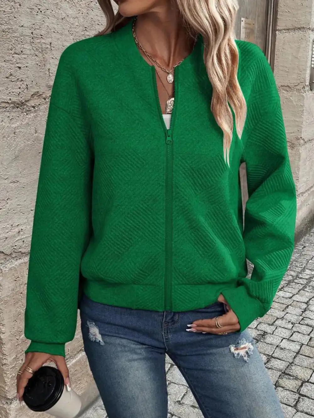 Refined Zip-Up Textured Jacket
