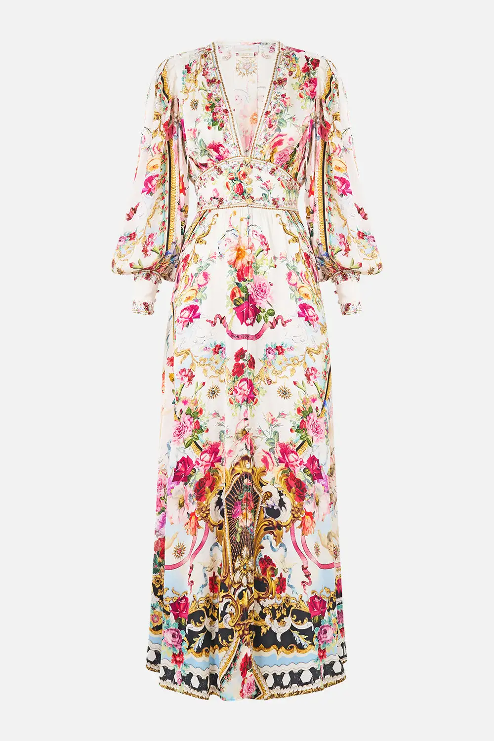 Shaped Waistband Dress with Gathered Sleeves