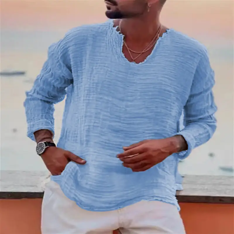 Men's Relaxed V-Neck Linen Shirt