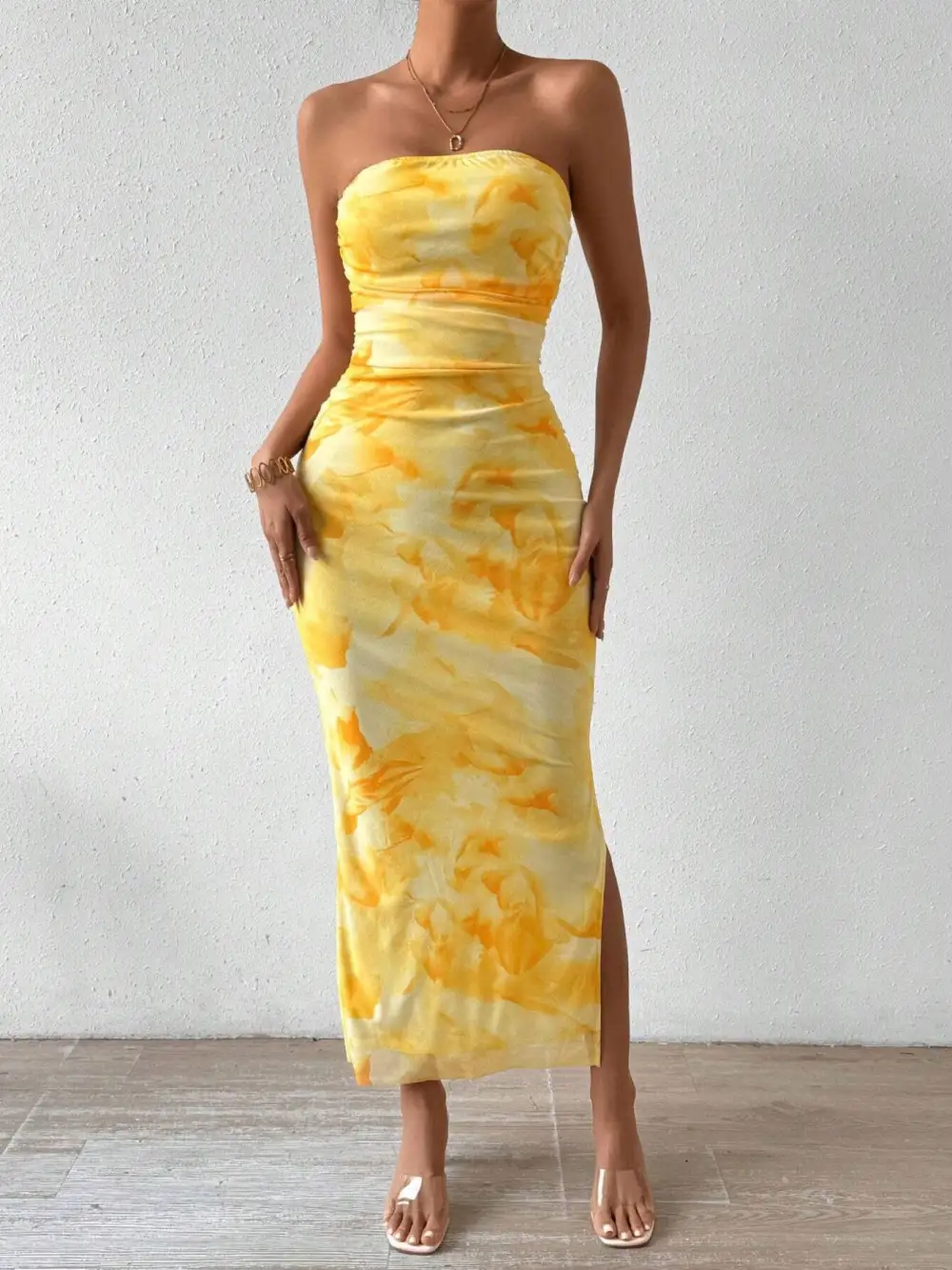 Bodycon Strapless Mesh Midi Dress