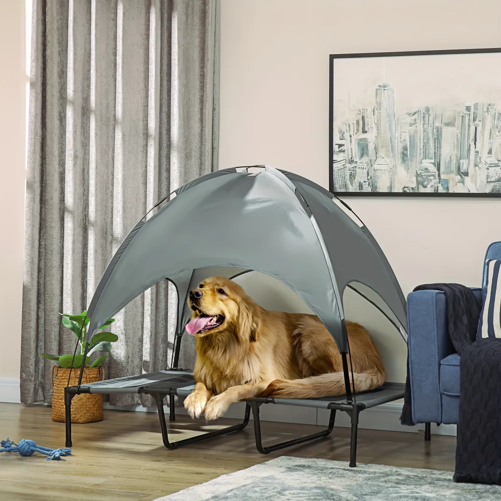 Elevated Dog Bed with Canopy, Pet Furniture for Outdoor Shade and Rest