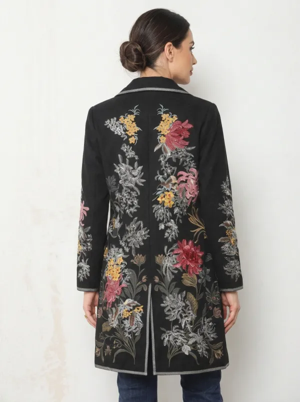 Women's Vintage Floral Botanical Embroidered Printed Blazer Coat