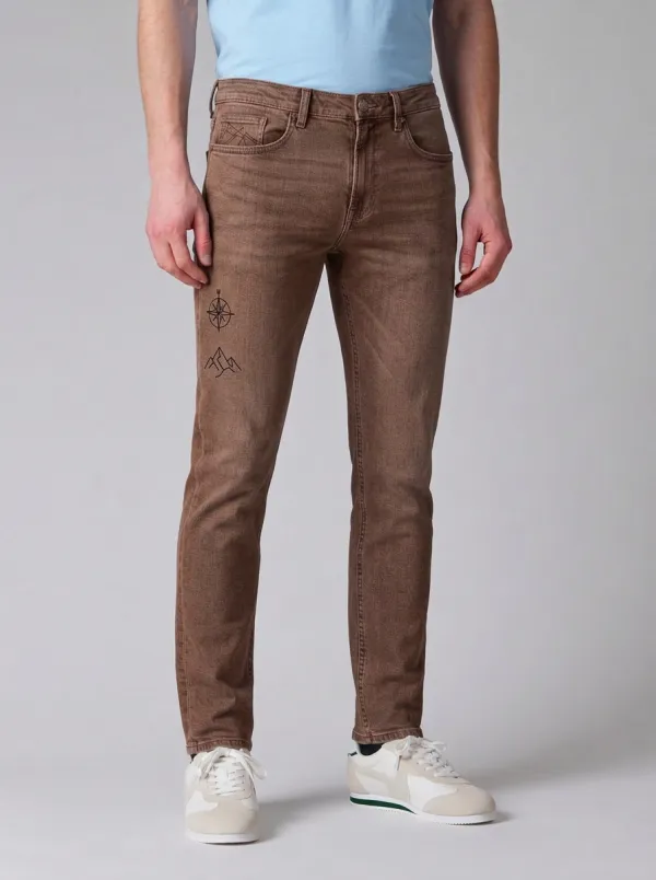 Men's Outdoor Compass Mountain Graphic Stretch Jeans