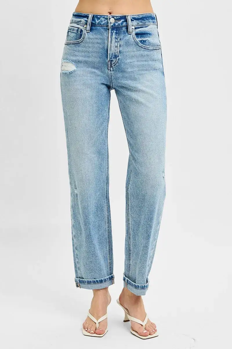 Full Size High Rise Ankle Boyfriend Distressed Jeans Plus Size