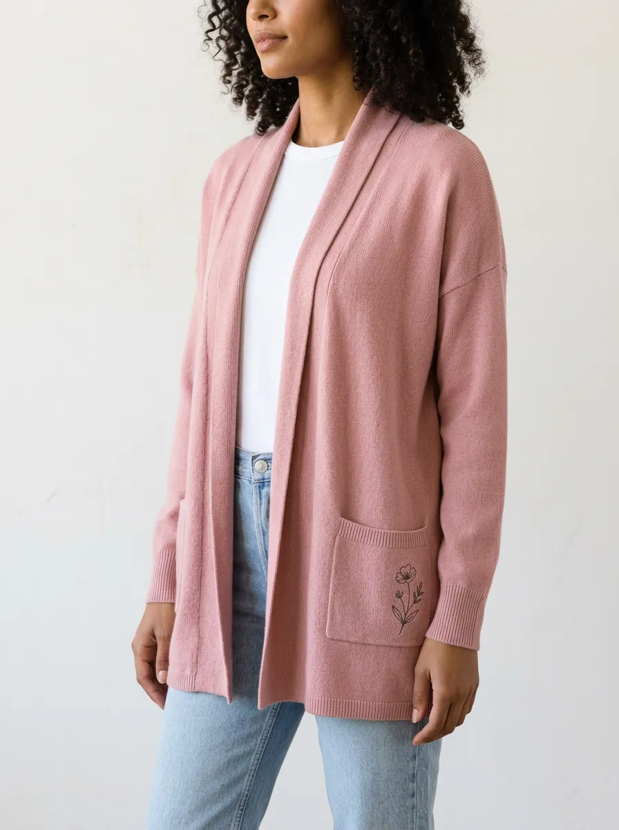Pink Modern Floral Print Cardigan