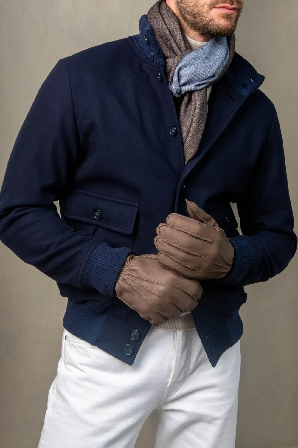 Blue Super 180'S Wool Flannel Bomber Jacket