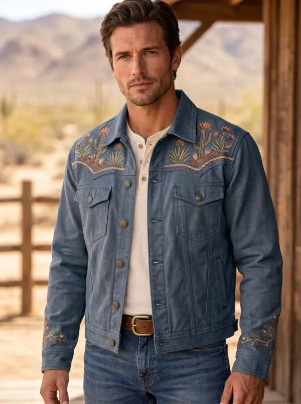 Desert Range Cactus Floral Embroidered Western Classic Men's Western Jacket