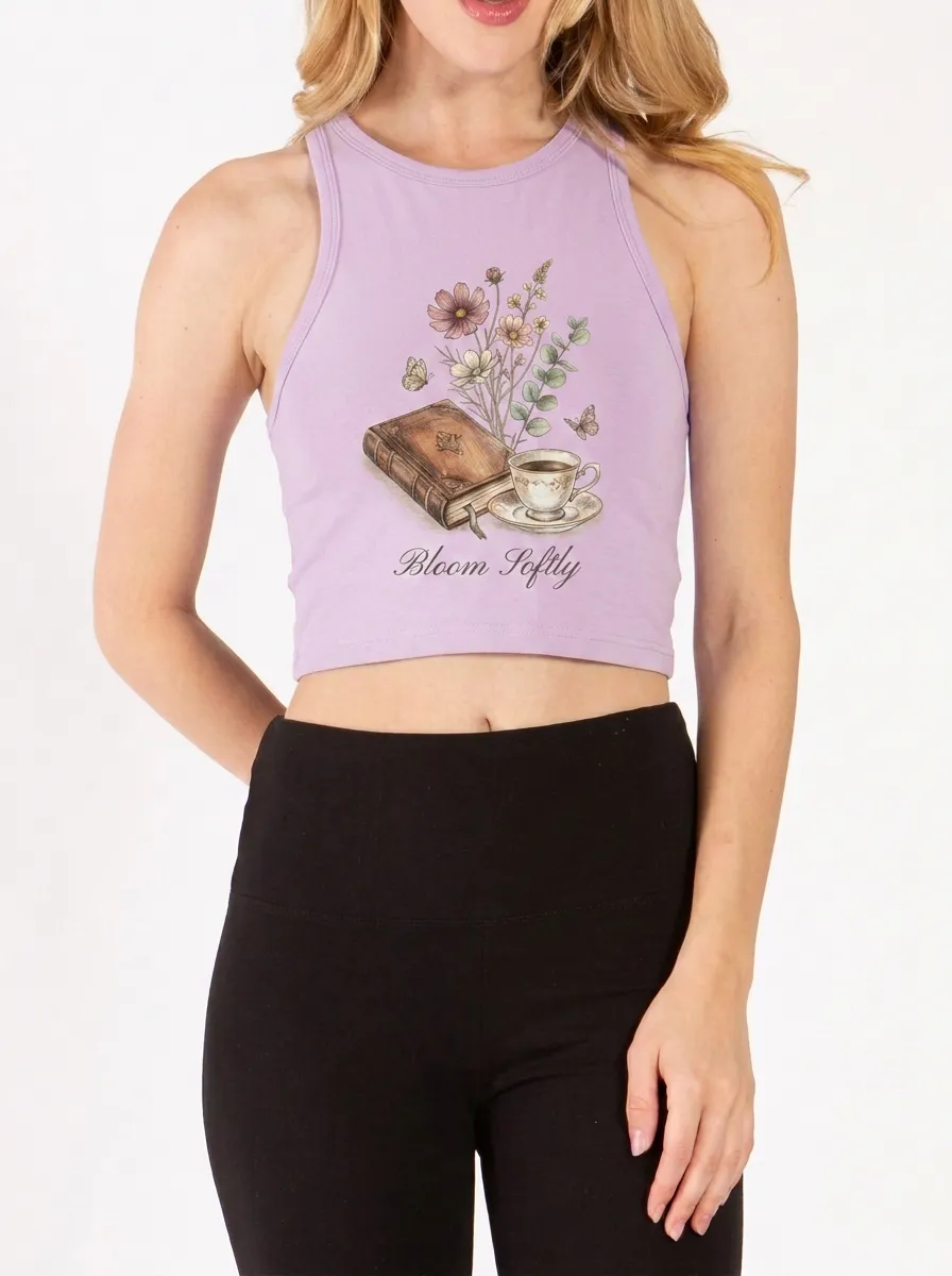 Women's Book Lover Coffee Floral Bloom Softly Printed Crop Top