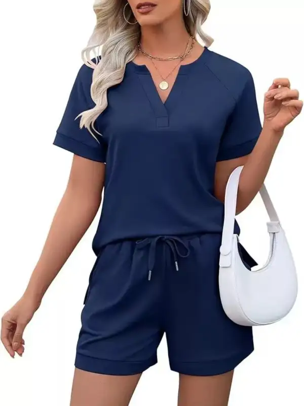 Short Sleeve Top Shorts Two Piece Set