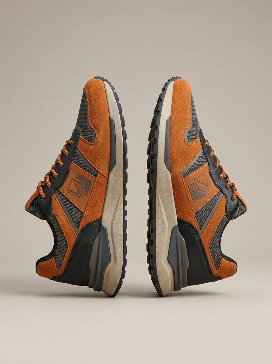 Men's Geometric Suede Mesh Print Sneakers