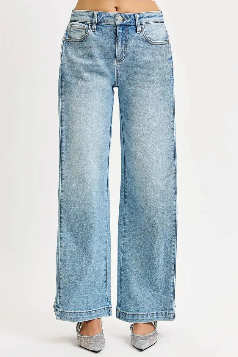 Denim Mid Rise Barrel Leg Pocketed Jeans