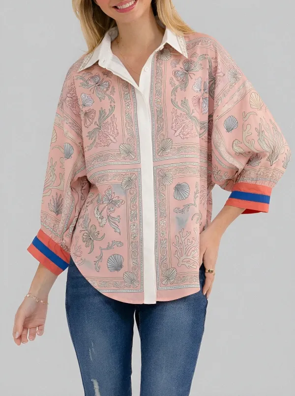 Women's Coastal Beach Lover Seashell Butterfly Printed Shirt