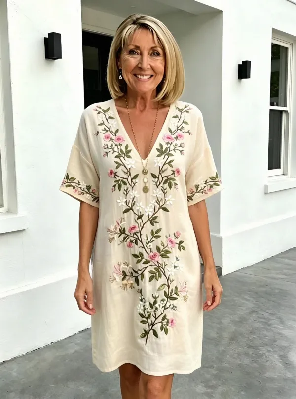 Women's Summer Vacation Poppy Floral Embroidered Printed Dress