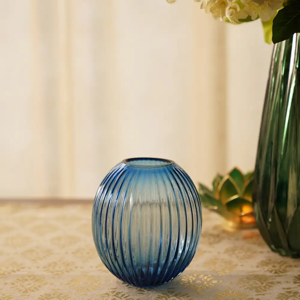 Navy Round Glass Vase