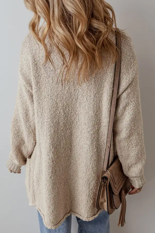 Collared Drop Shoulder Button Front Pocketed Cardigan