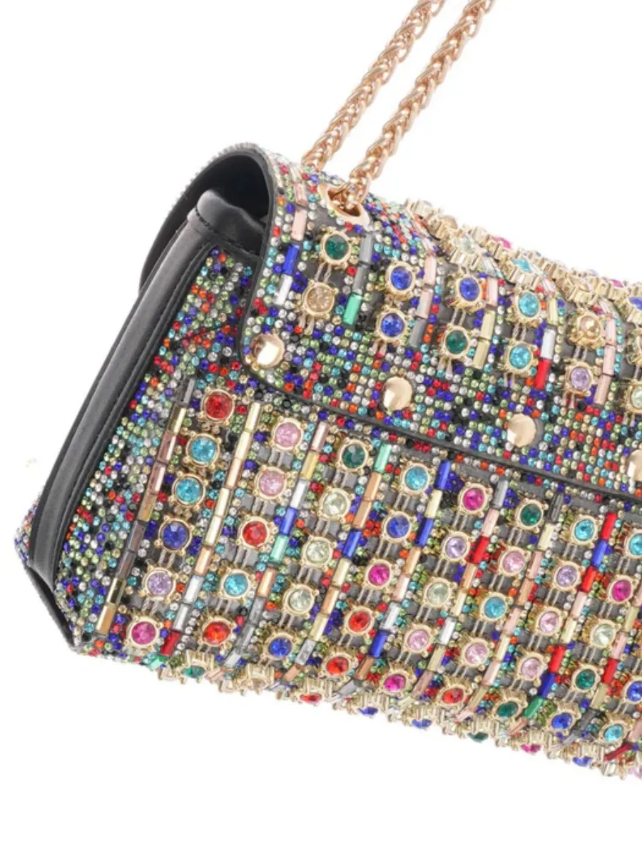 Luna Crystal Grid Chain Shoulder Bag