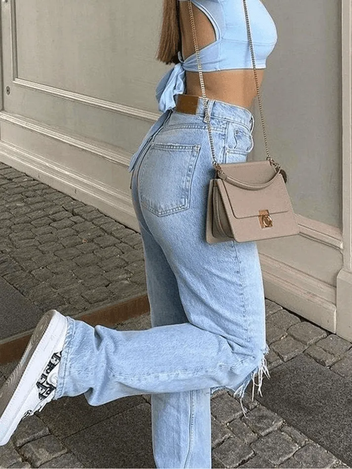 Wash Straight Leg Knee Ripped Jeans